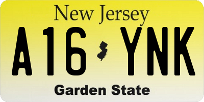 NJ license plate A16YNK