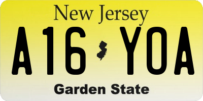 NJ license plate A16YOA