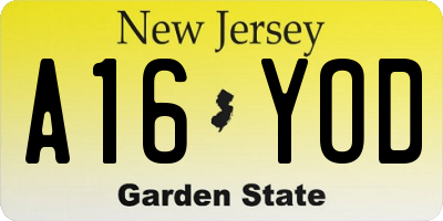 NJ license plate A16YOD