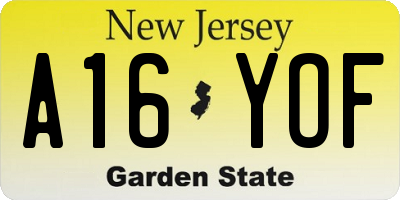 NJ license plate A16YOF