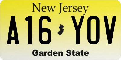 NJ license plate A16YOV