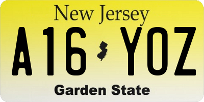 NJ license plate A16YOZ