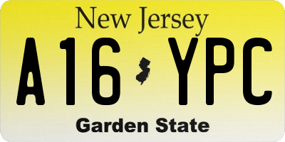 NJ license plate A16YPC