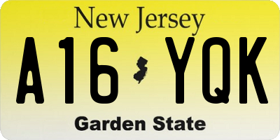 NJ license plate A16YQK