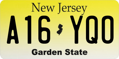 NJ license plate A16YQO
