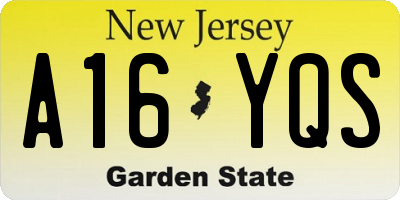 NJ license plate A16YQS