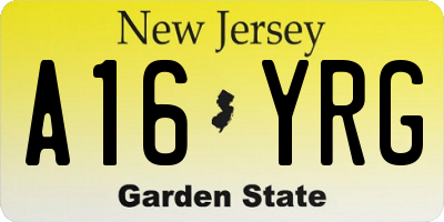 NJ license plate A16YRG