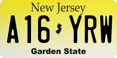 NJ license plate A16YRW