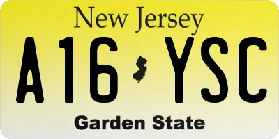 NJ license plate A16YSC