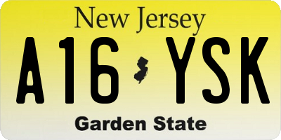 NJ license plate A16YSK