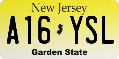 NJ license plate A16YSL