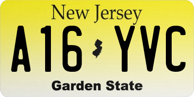 NJ license plate A16YVC