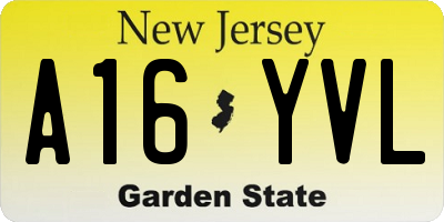 NJ license plate A16YVL