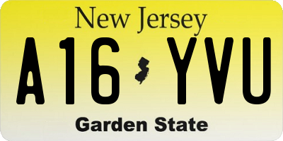 NJ license plate A16YVU