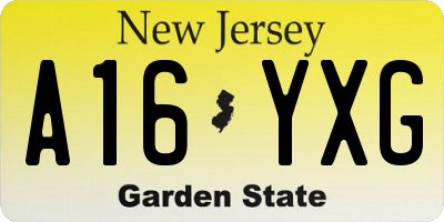 NJ license plate A16YXG