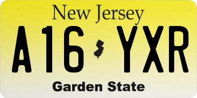NJ license plate A16YXR