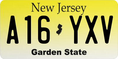 NJ license plate A16YXV