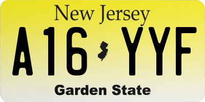 NJ license plate A16YYF