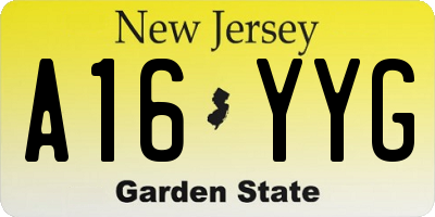 NJ license plate A16YYG