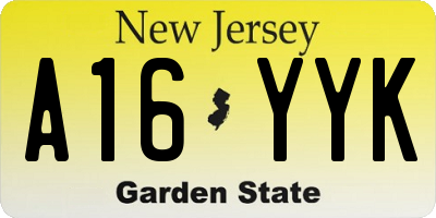 NJ license plate A16YYK