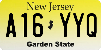 NJ license plate A16YYQ