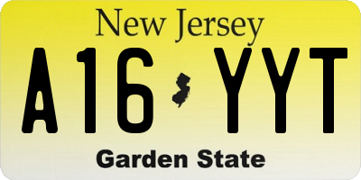 NJ license plate A16YYT