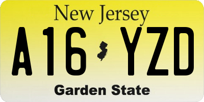 NJ license plate A16YZD