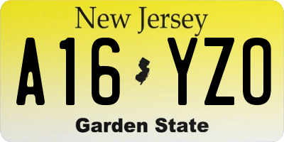 NJ license plate A16YZO