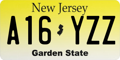 NJ license plate A16YZZ