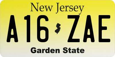 NJ license plate A16ZAE