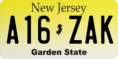 NJ license plate A16ZAK