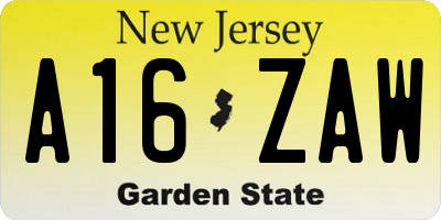 NJ license plate A16ZAW