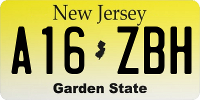 NJ license plate A16ZBH