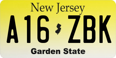NJ license plate A16ZBK