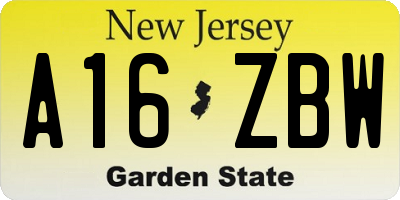 NJ license plate A16ZBW