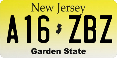 NJ license plate A16ZBZ