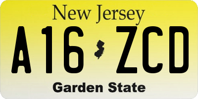 NJ license plate A16ZCD