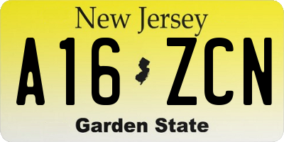 NJ license plate A16ZCN