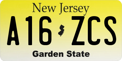 NJ license plate A16ZCS