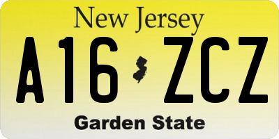 NJ license plate A16ZCZ