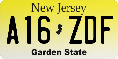 NJ license plate A16ZDF
