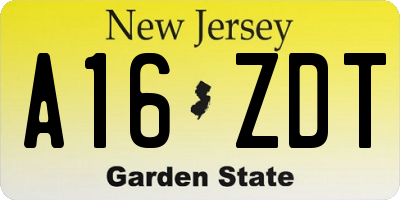 NJ license plate A16ZDT