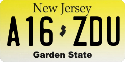 NJ license plate A16ZDU