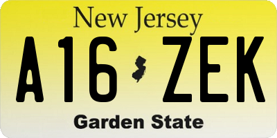 NJ license plate A16ZEK