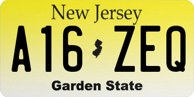 NJ license plate A16ZEQ