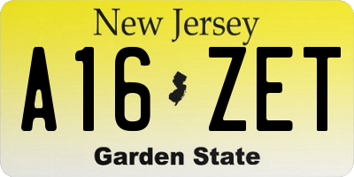 NJ license plate A16ZET
