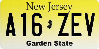 NJ license plate A16ZEV