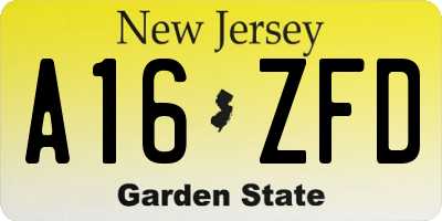 NJ license plate A16ZFD