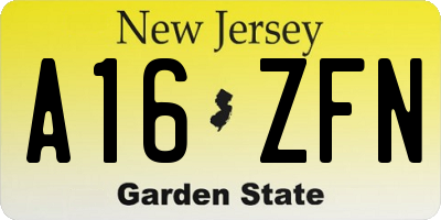 NJ license plate A16ZFN