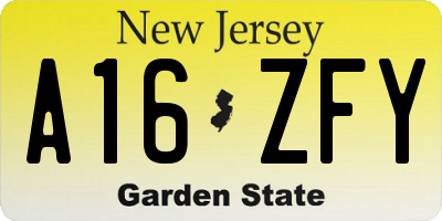 NJ license plate A16ZFY